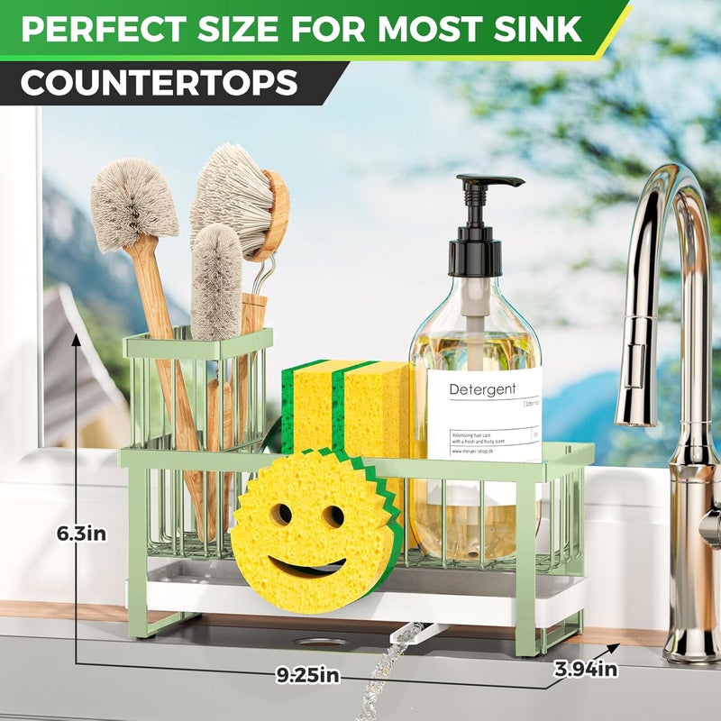 Taugast Sponge Holder for Kitchen Sink,Sink Caddy with Removable Dish Brush Holder,Self-Draining Kitchen Countertop Organizers and Storage Essentials,Soap Dispenser Organize and Home Decor-Green - Image 2
